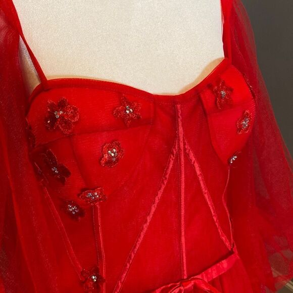Women’s Red Prom Party Formal Dress With Corset Back and Leg Slit Size 16 NWOT - Picture 3 of 12